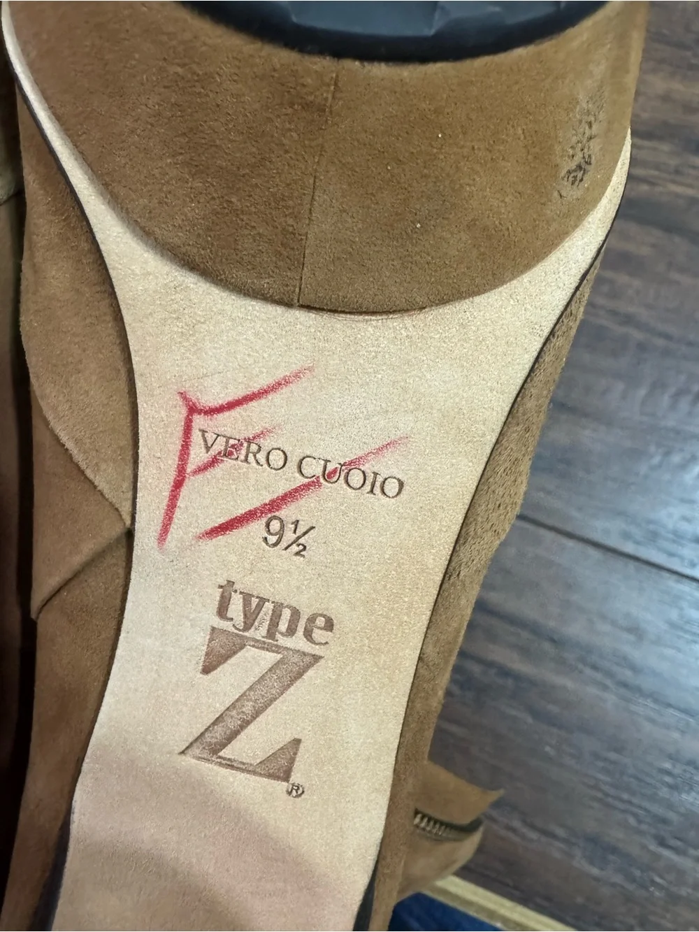 type z tan suede heeled boots vero curio real leather sole size 9.5 woman’s